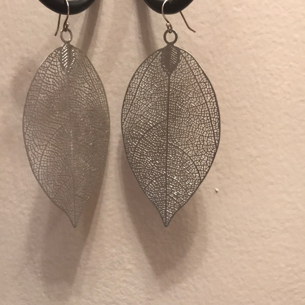 Silver-tone leaf earrings